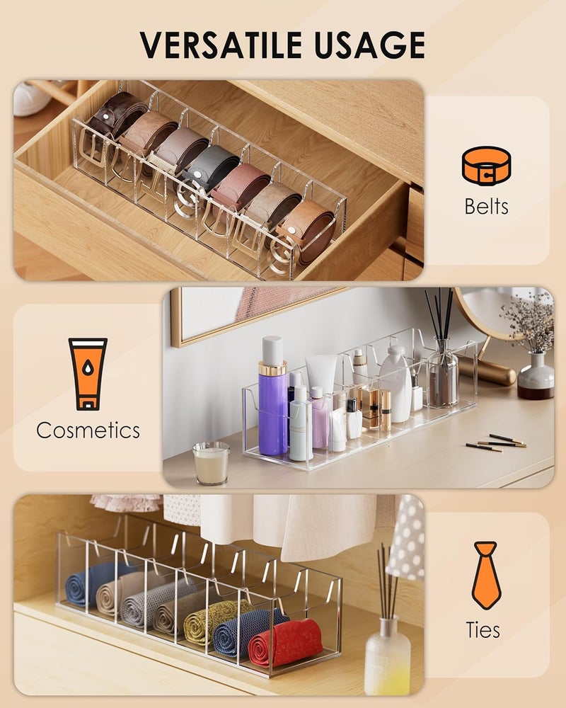 MaxGear Belt Organizer, Acrylic 7 Compartment Belt Storage Rack for Closet, Clear Display Case for Belts, Ties, and Bow Ties - Image 4